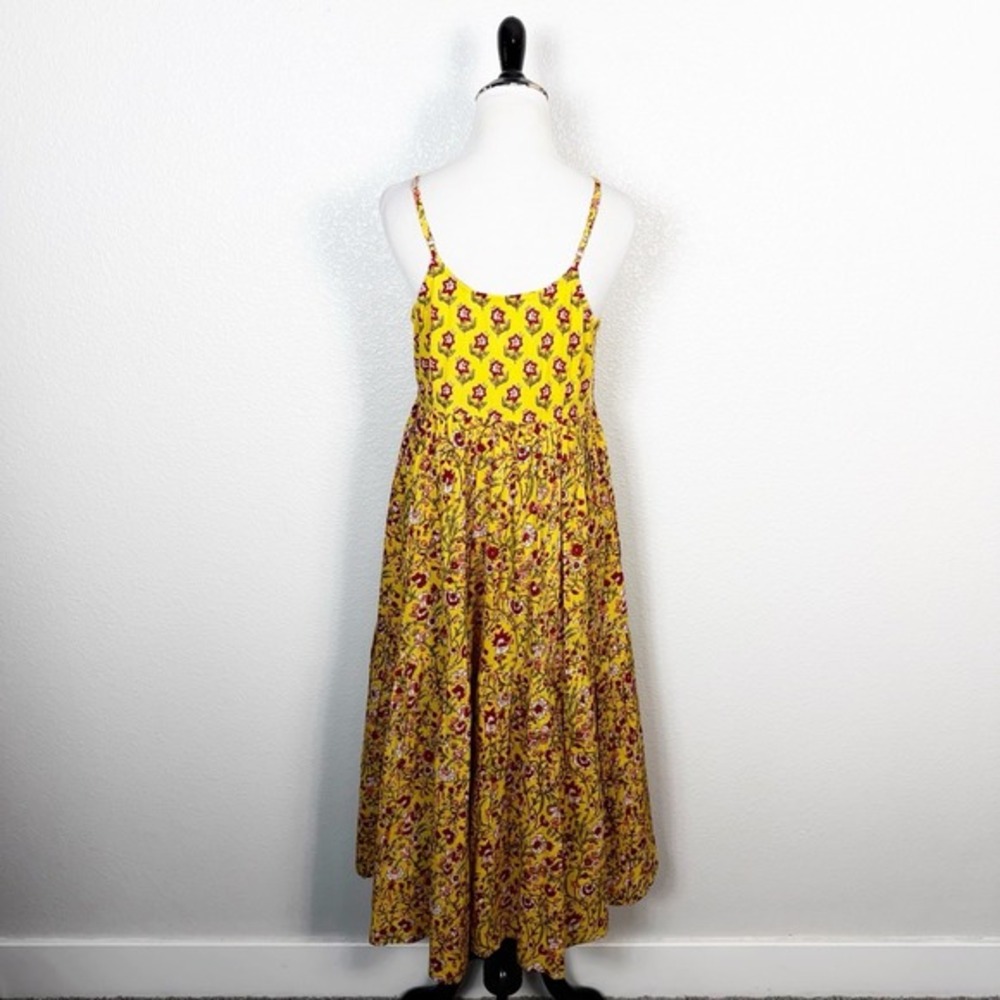 Gulab Chand Jaipur India Size M Boho Cottage Hand Block Printed Midi Dress - Picture 7 of 10